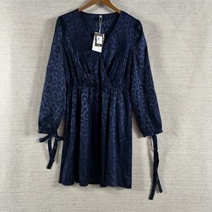 Womans Sz Large Mini V-neck Dress Animal Leopard print Satin Cool Girl Luxe Y2K